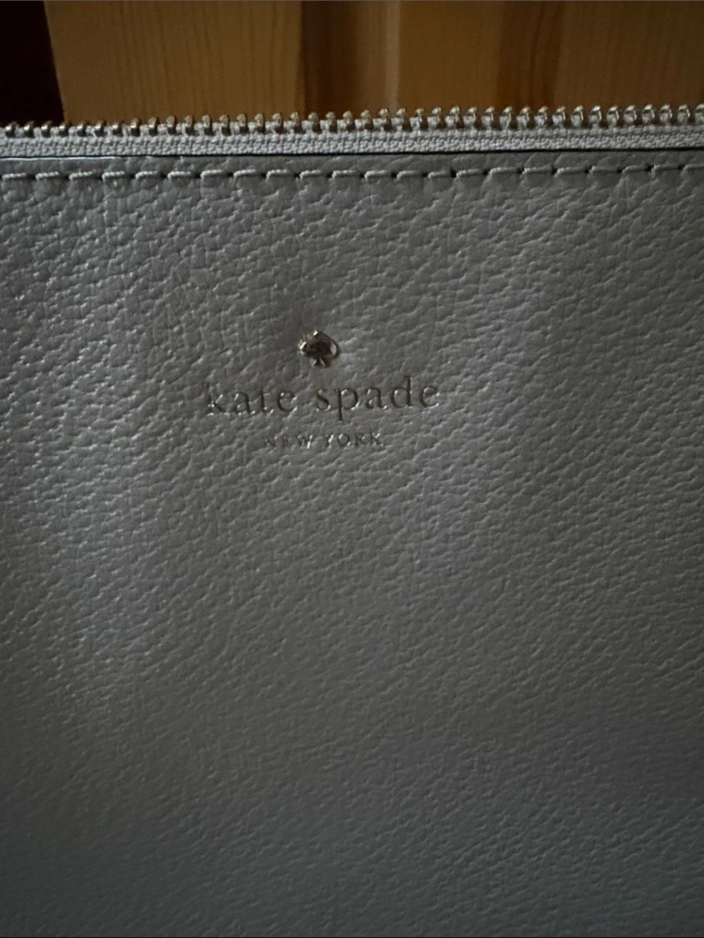 kate spade Two-Tone Pebbled Leather Purse - Light Gray Body with Black Handles
